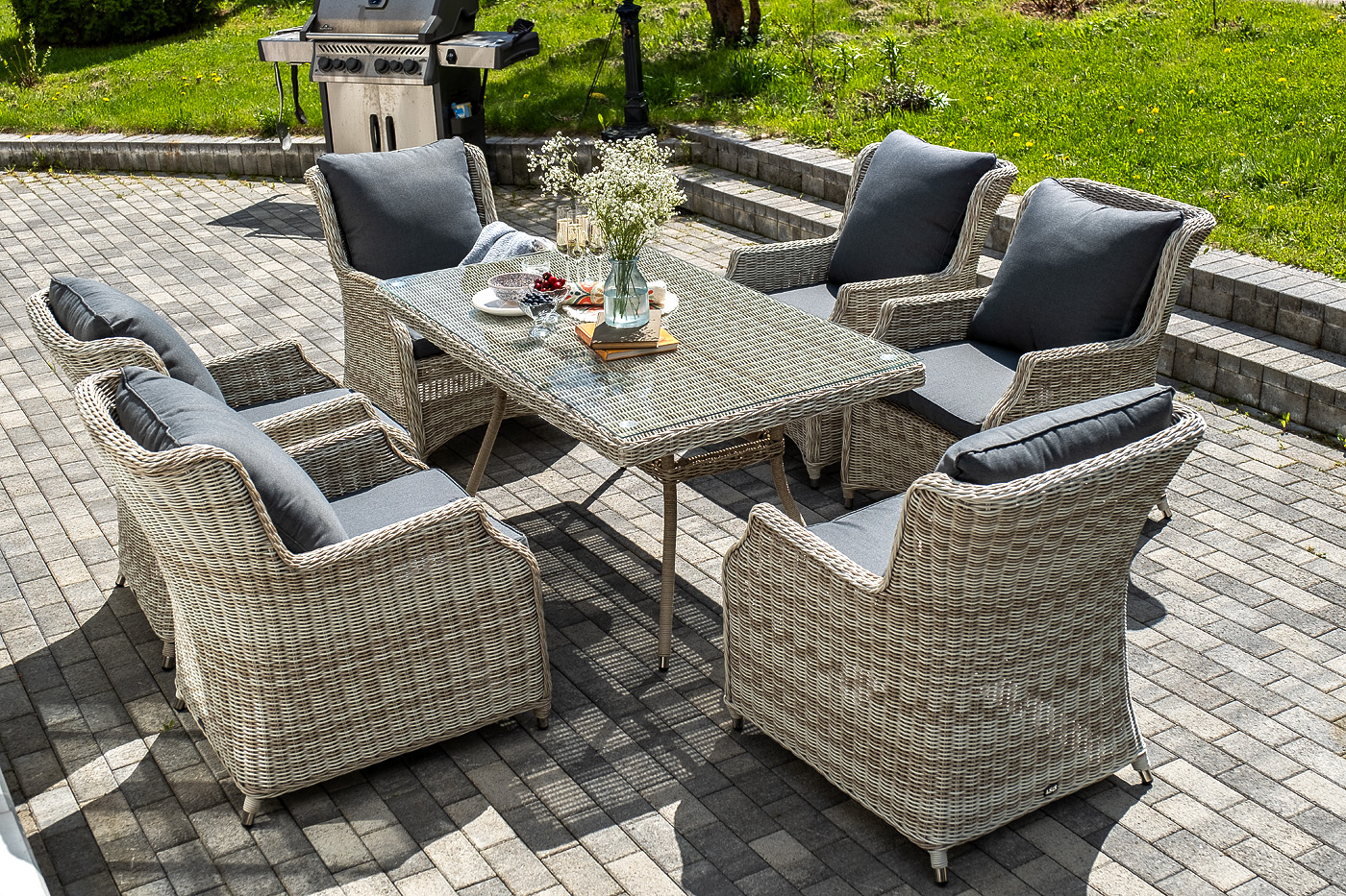 Неаполь обеденная группа плетеная из искусственного ротанга, цвет соломенный фото 3