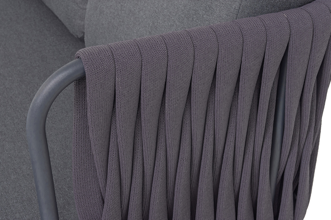 Ронда диван 3-местный плетеный из роупа, каркас алюминий темно-серый (RAL7024) муар, роуп серый 40 мм tex, ткань темно-серая 027 фото 7