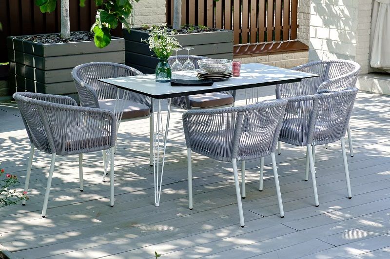 Обеденная группа Милан 4SIS из роупа (веревки), цвет светло-серый с белым каркасом фото 1