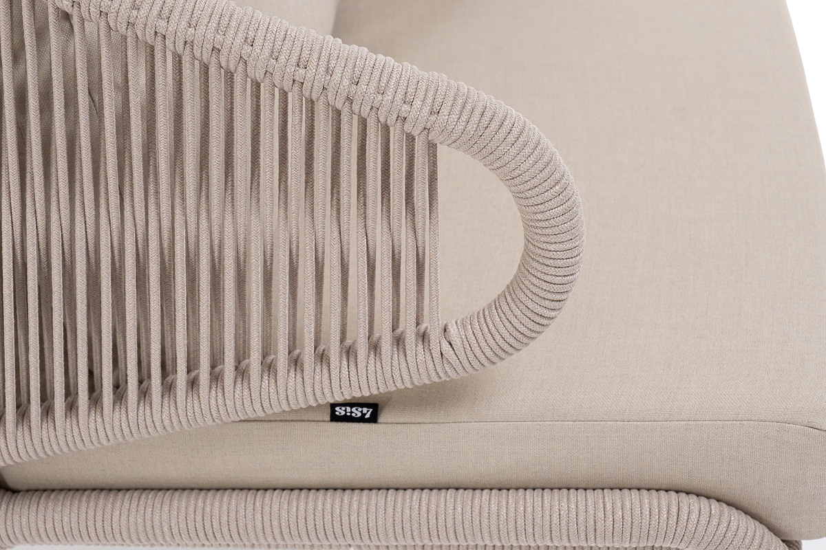 Милан кресло плетеное из роупа, каркас алюминий белый муар, роуп бежевый круглый, ткань бежевая 15052 фото 4