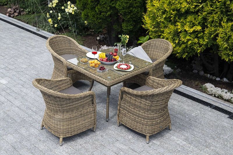 Обеденная группа Фредо 4SIS из искусственного ротанга, цвет соломенный фото 3