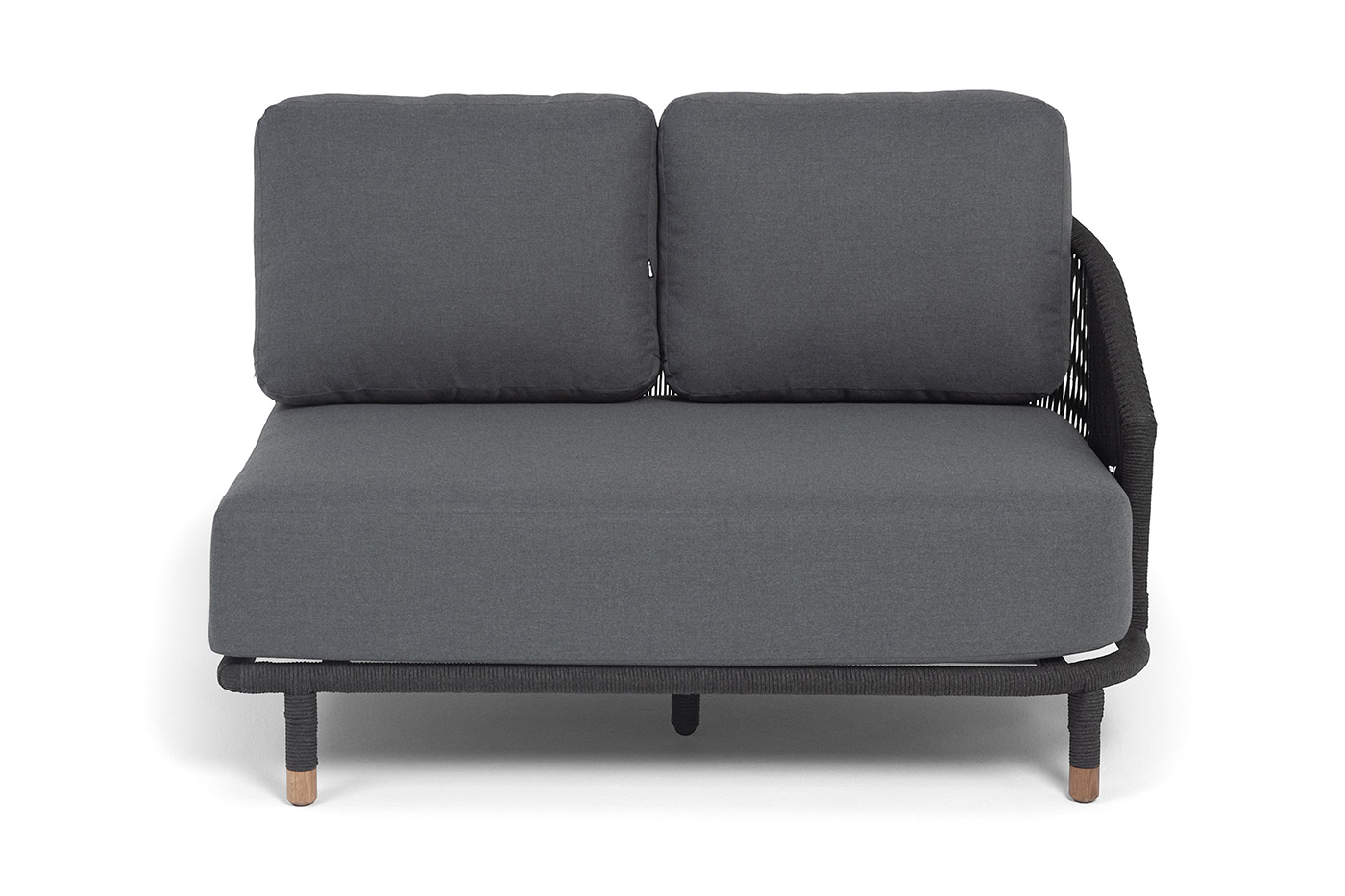 Верона левый модуль плетеный из роупа, каркас алюминий темно-серый (RAL7024) муар, роуп темно-серый круглый, ткань темно-серая 027, L131х89 фото 2