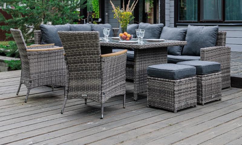 Угловой комплект Zorro Wood Double Royal Family из искусственного ротанга, цвет серый фото 1