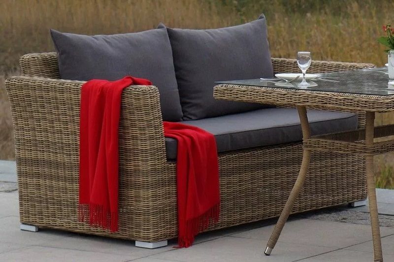 Диван двухместный Капучино 4SIS из искусственного ротанга, цвет соломенный фото 6