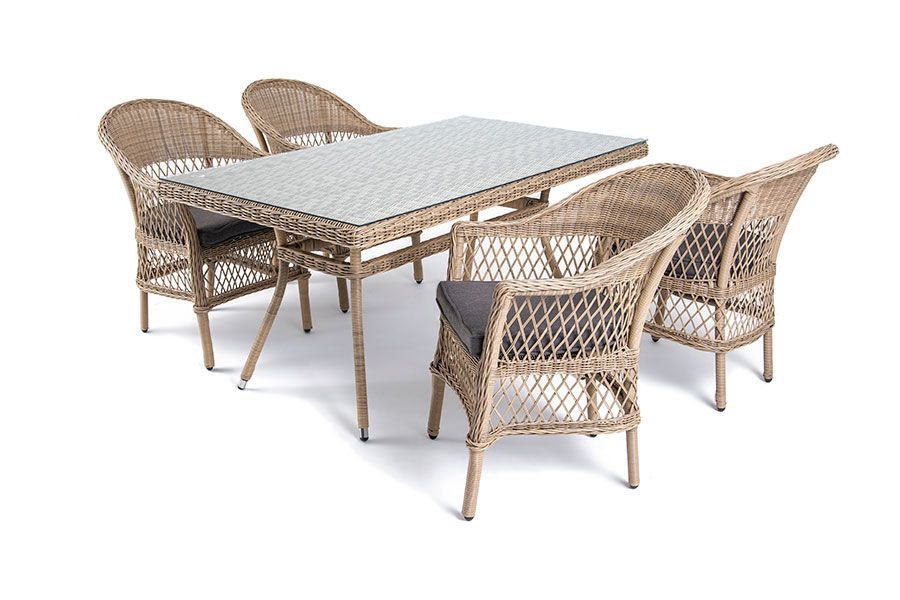 Обеденная группа Амароне 4SIS на 4 персоны,из искусственного ротанга, цвет соломенный фото 2