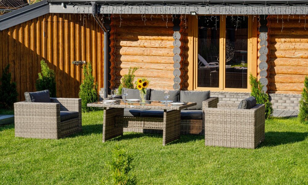 Обеденный комплект Karl Royal Family из искусственного ротанга с обеденным столом, цвет серый фото 6