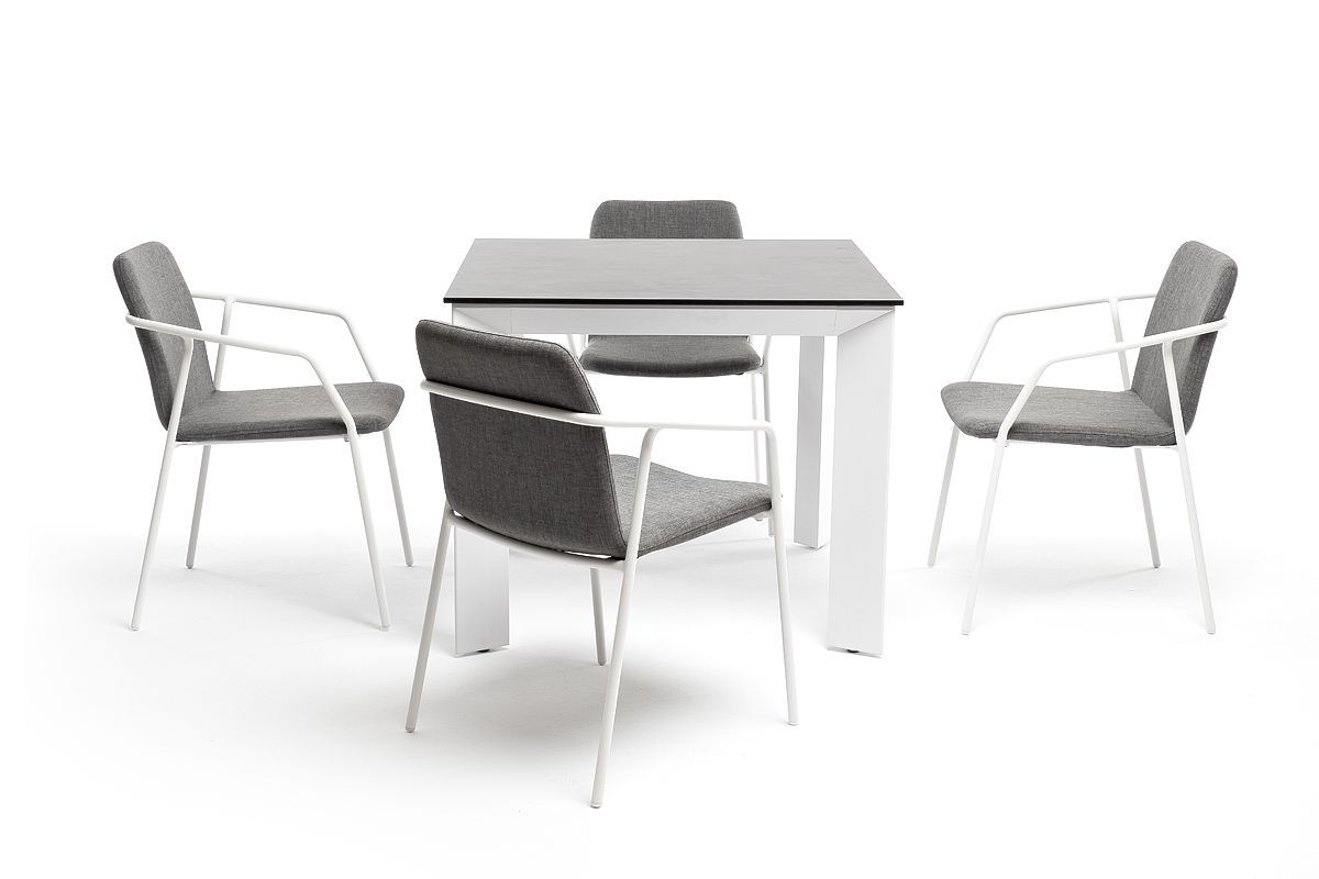 Обеденная группа Венето 4SIS на 4 персоны со стульями "Марокко", каркас белый, роуп серый фото 4