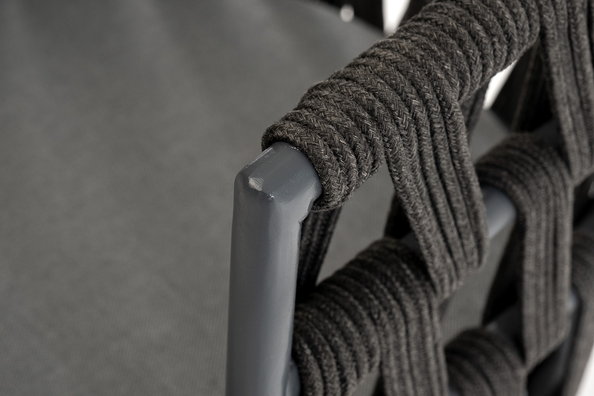 Диего стул плетеный из роупа, основание дуб, каркас из стали темно-серый (RAL7024) муар, роуп темно-серый круглый, ткань темно-серая 027 фото 7