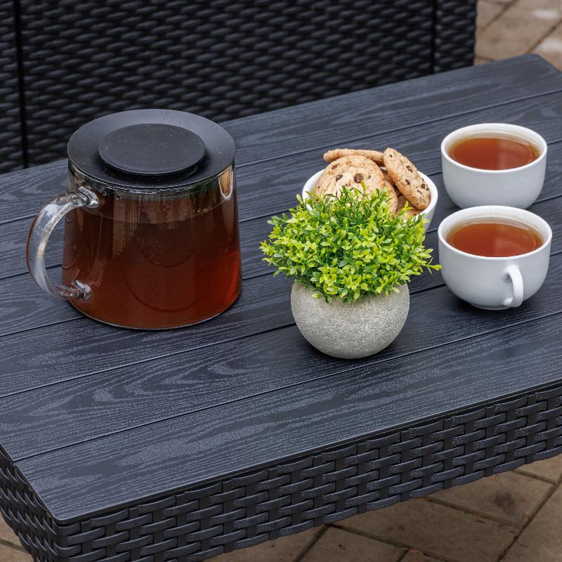 Обеденный комплект Lily Royal Family из пластика с трехместным диваном, цвет черный фото 5