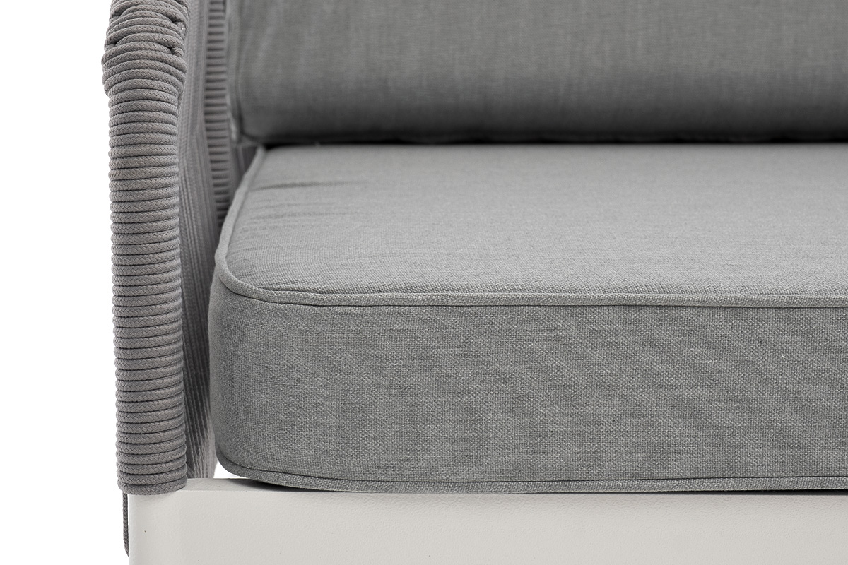 Канны правый модуль плетеный из роупа, каркас алюминий белый муар, роуп светло-серый круглый, ткань светло-серая фото 7