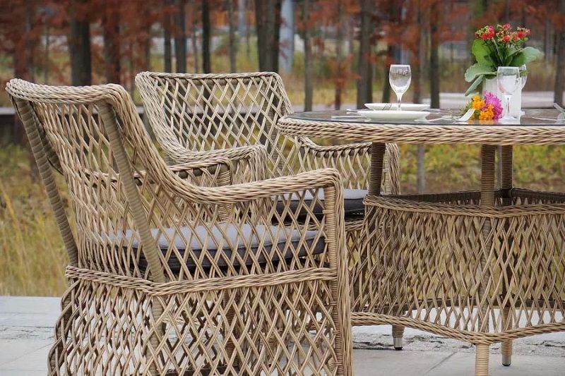 Обеденная группа Доппио 4SIS из искусственного ротанга, цвет соломенный фото 6