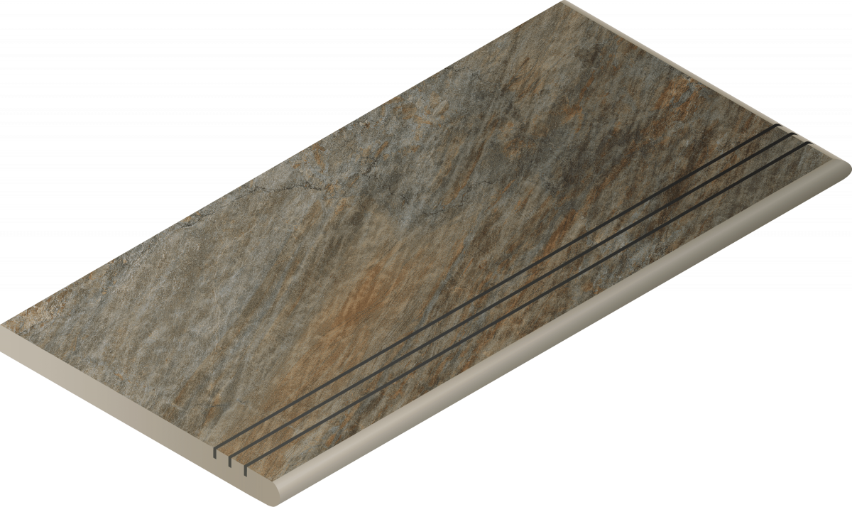 Керамогранитная ступень Italon Манетик X2 Дарк Закругленная Грип Правая 30X60 фото 1