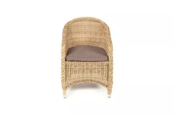 Плетеное кресло Равенна 4SIS из искусственного ротанга, цвет соломенный с серой подушкой фото 2