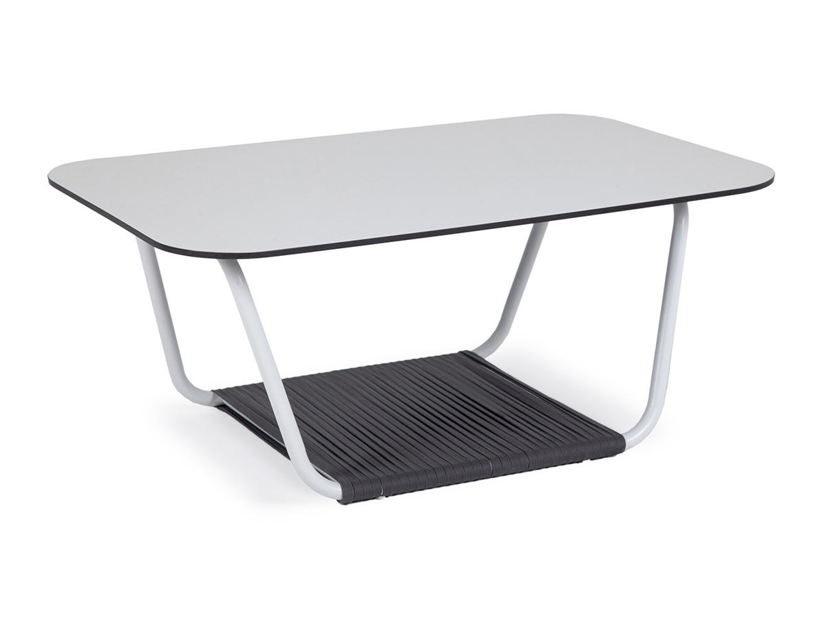 Гранада журнальный стол 90х60см из HPL, цвет молочный, каркас белый муар, роуп темно-серый круглый фото 1