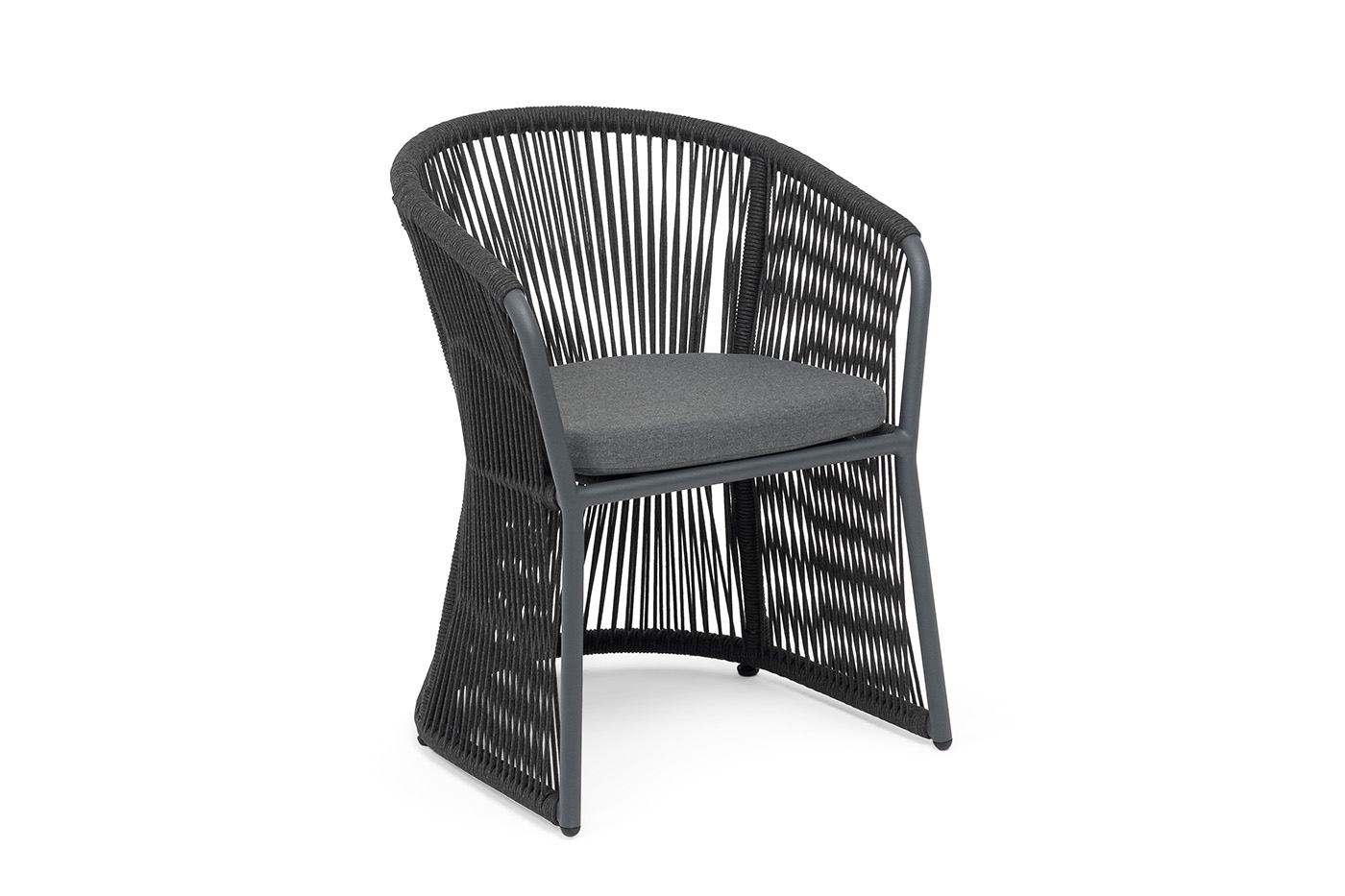 Романо стул плетеный из роупа, каркас алюминий темно-серый (RAL7024) муар, роуп темно-серый круглый, ткань темно-серая 027 фото 3