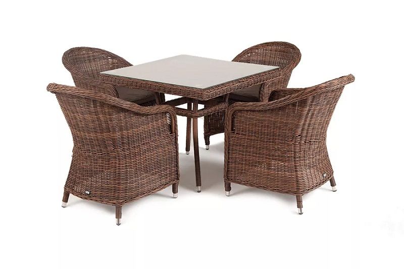 Обеденная группа Фредо 4SIS из искусственного ротанга, цвет коричневый фото 1