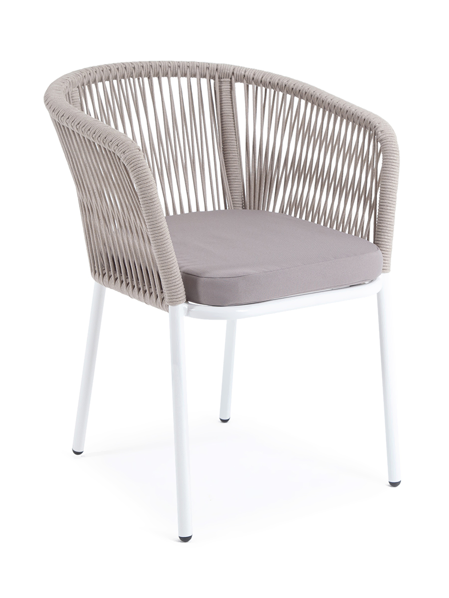 Марсель стул плетеный из роупа, каркас алюминий светло-серый (RAL7035) муар, роуп бежевый круглый, ткань бежевая 15052 фото 3
