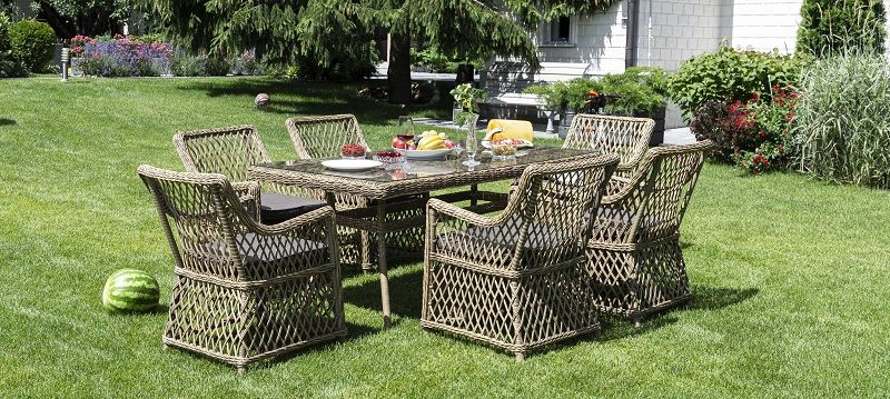 Плетеная обеденная группа Латте-160 L 4SIS из искусственного ротанга, цвет соломенный фото 7