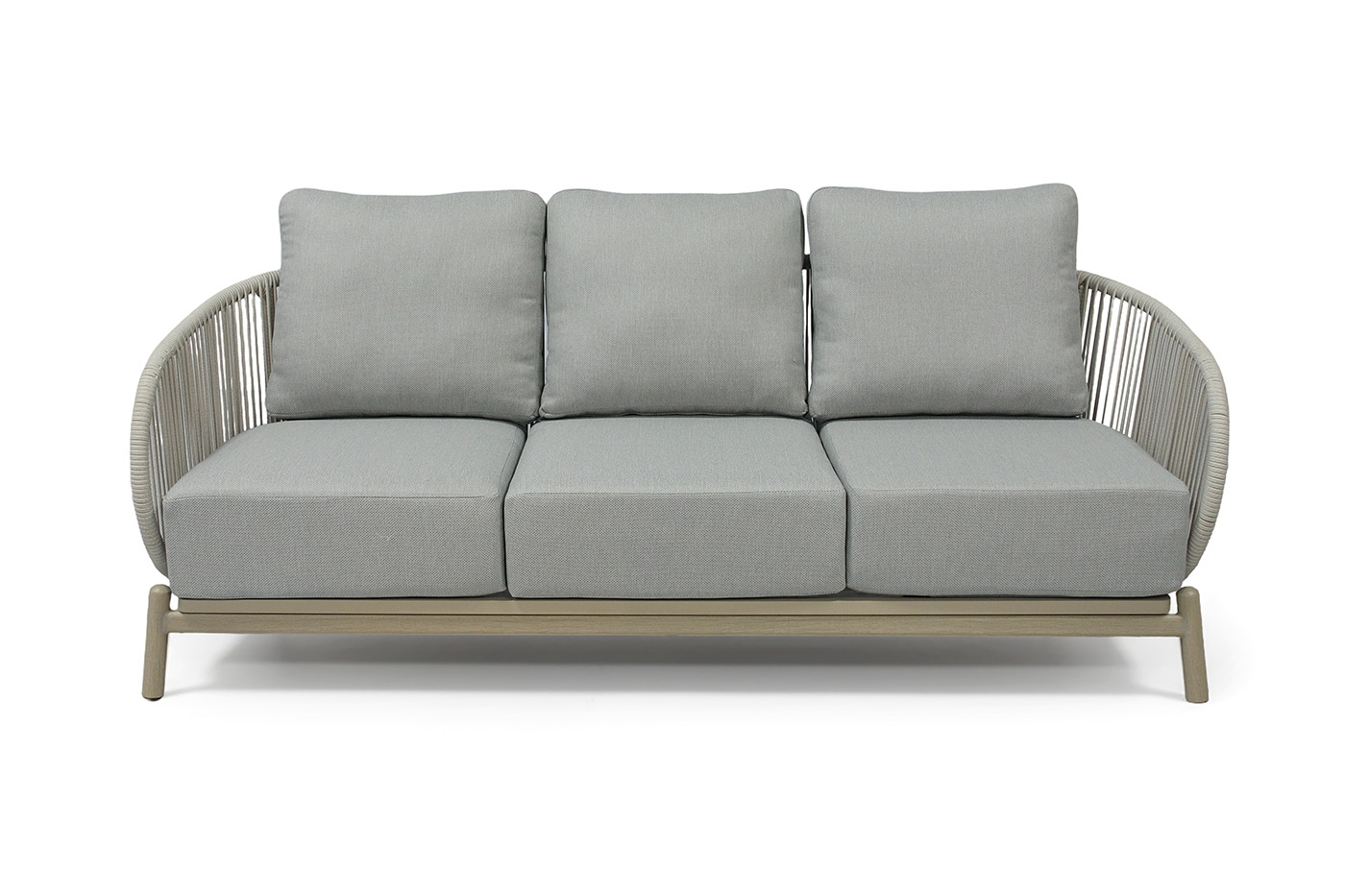 Прато диван трехместный из искусственного ротанга, цвет светло-серый, каркас под дерево (холодно-бежевый) фото 2