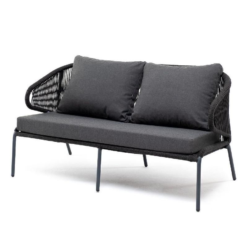 Диван двухместный Милан 4SIS из роупа (веревки), каркас алюминий темно-серый (RAL7024), роуп темно-серый круглый, ткань темно-серая фото 1