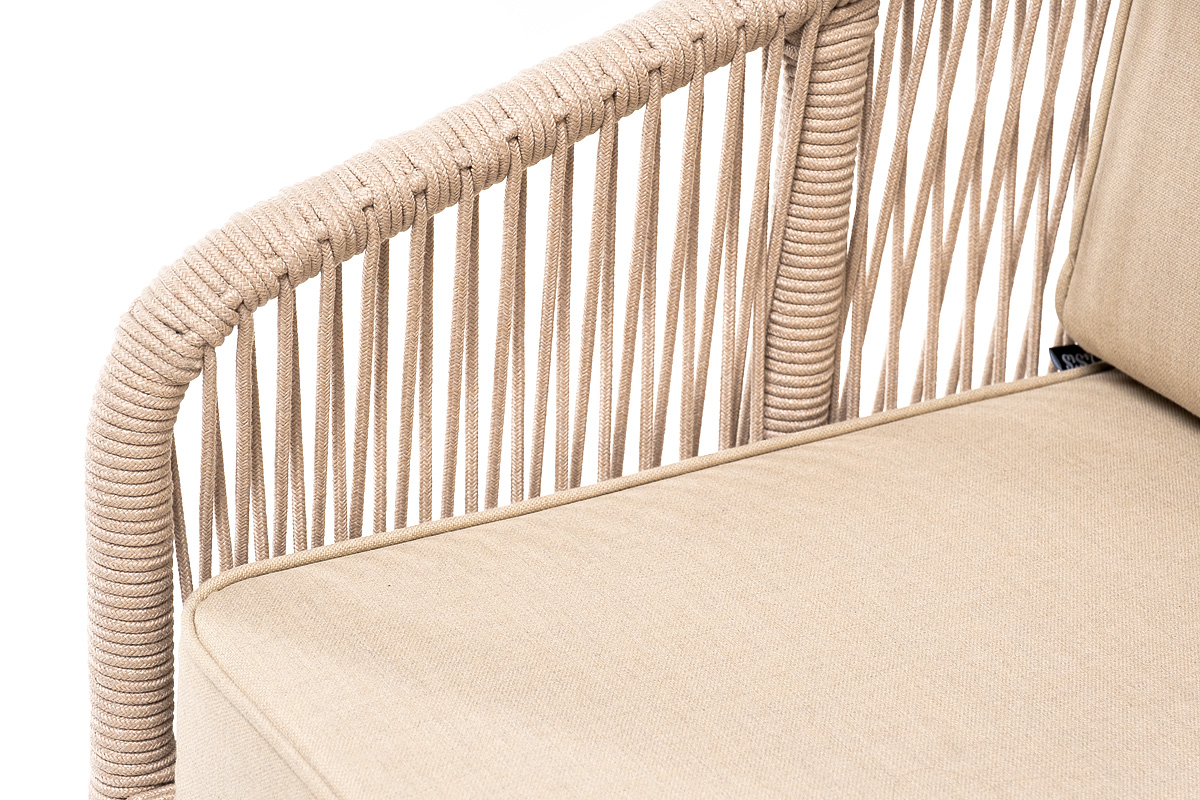 Канны кресло плетеное из роупа, основание дуб, роуп бежевый круглый, ткань бежевая 15052 фото 6