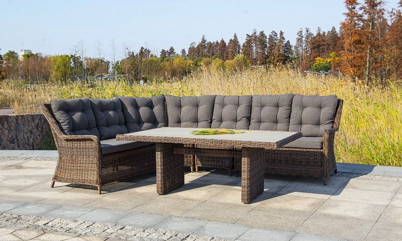 Плетеный обеденный стол Бергамо 4SIS из искусственного ротанга, цвет коричневый фото 6