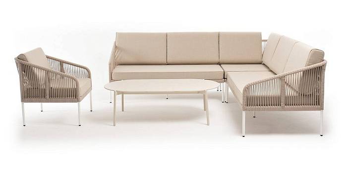 Модульная Канны 4SIS угловая лаунж-зона из роупа (веревки) со столом Диего (молочный), цвет бежевый фото 1