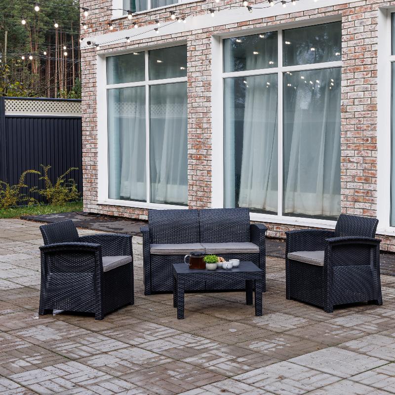 Обеденный комплект Lily Royal Family из пластика с двухместным диваном, цвет черный фото 2