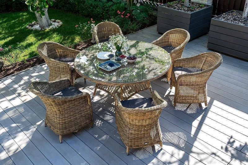 Обеденная группа Эспрессо-150 R 4SIS из искусственного ротанга, цвет соломенный фото 4
