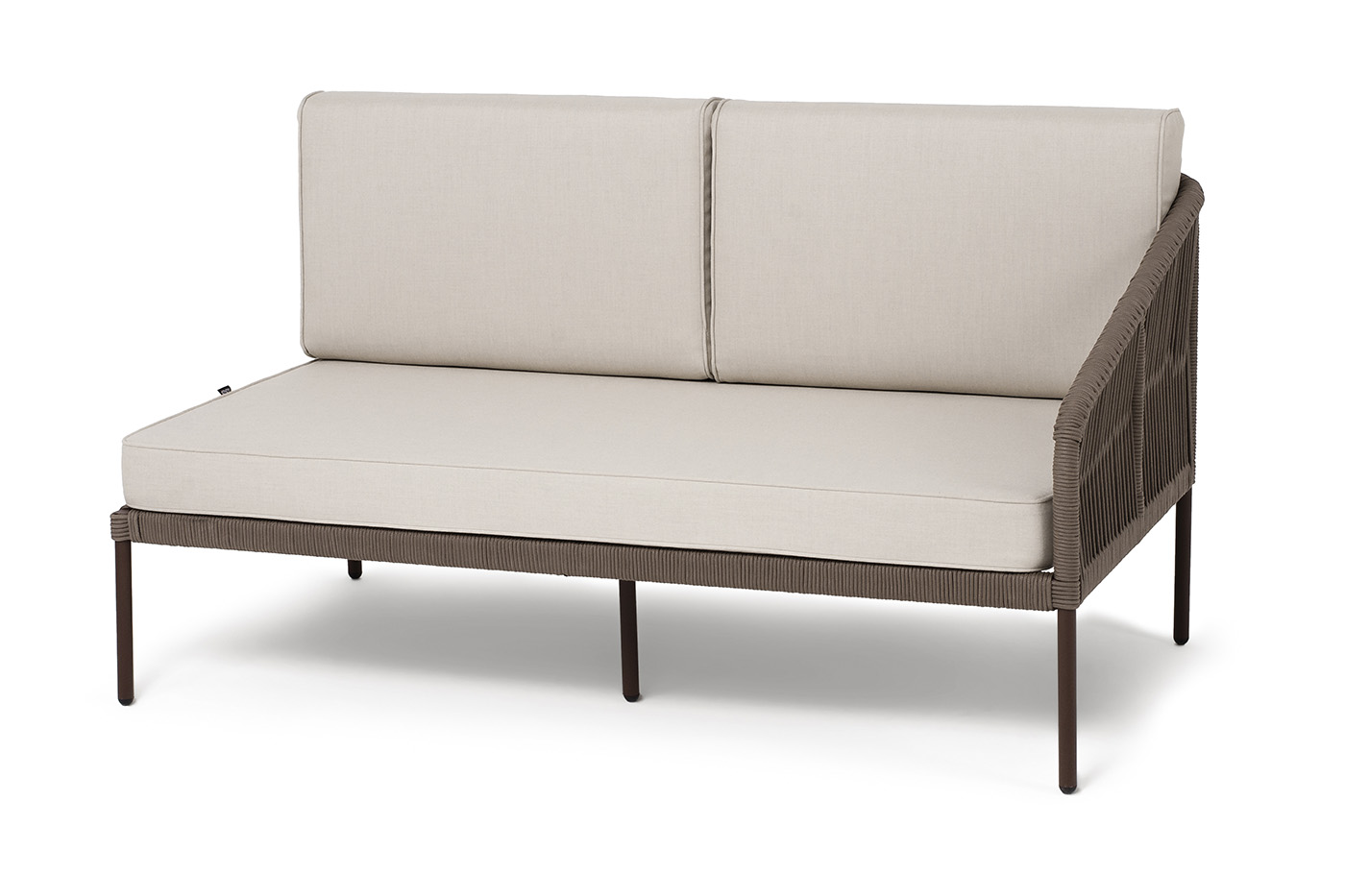 Канны левый модуль плетеный из роупа, каркас алюминий коричневый (RAL8016) муар, роуп коричневый круглый, ткань бежевая 15052 фото 1