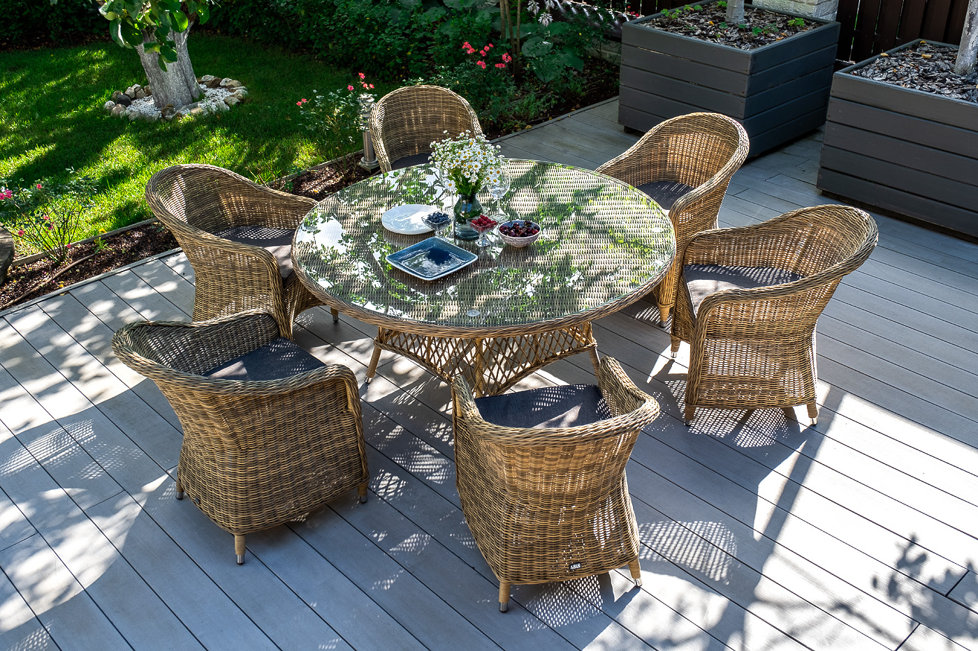 Эспрессо плетеный круглый стол, диаметр 150 см, цвет соломенный фото 6