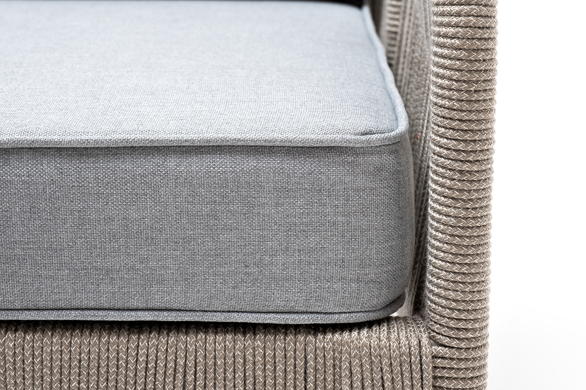 Канны кресло плетеное из роупа, каркас алюминий светло-серый (RAL7035) муар, роуп серый меланж круглый, ткань светло-серая фото 4