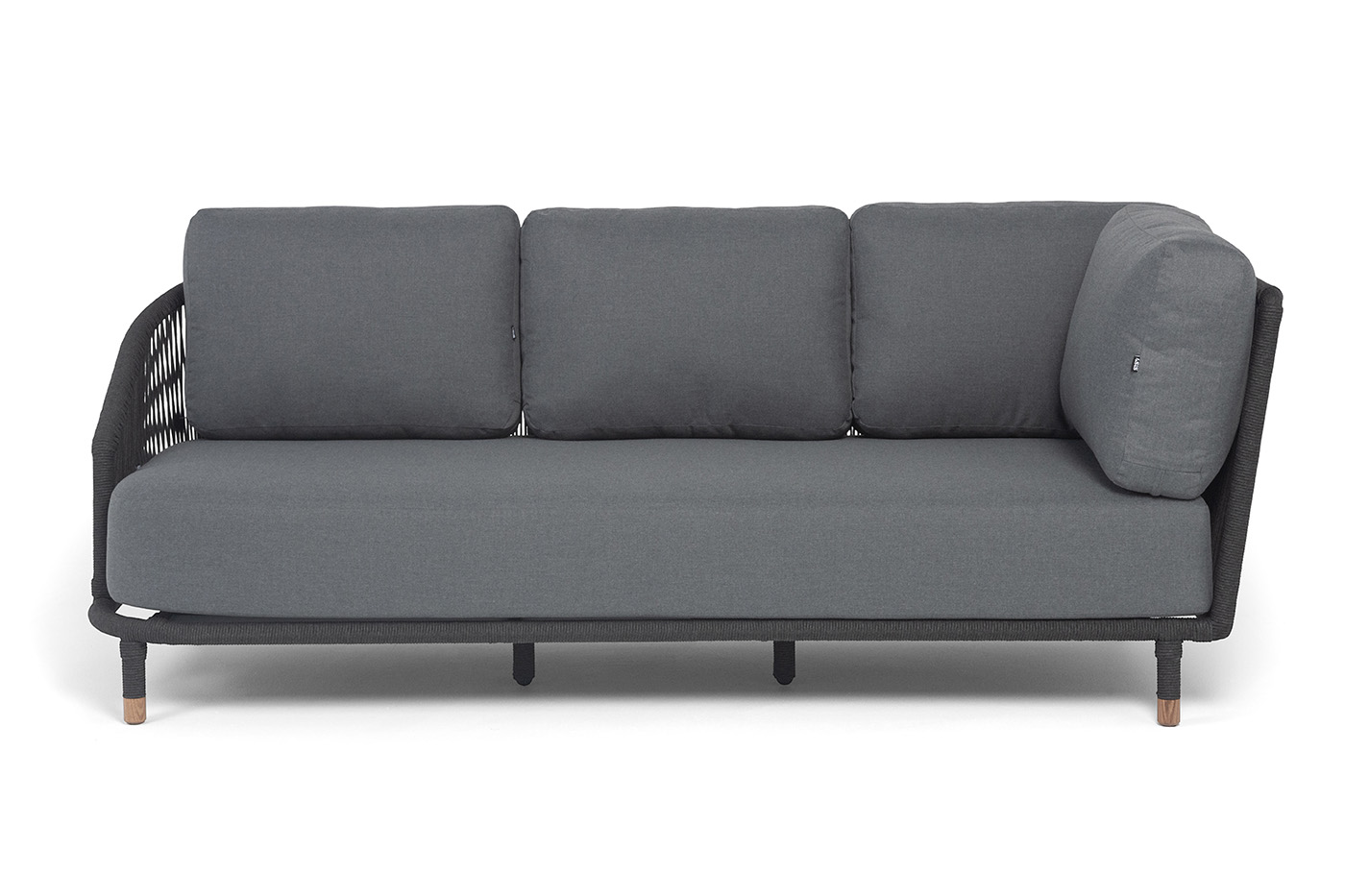 Верона правый-угол модуль плетеный из роупа, каркас алюминий темно-серый (RAL7024) муар, роуп темно-серый круглый, ткань темно-серая 027, L220х89 фото 2