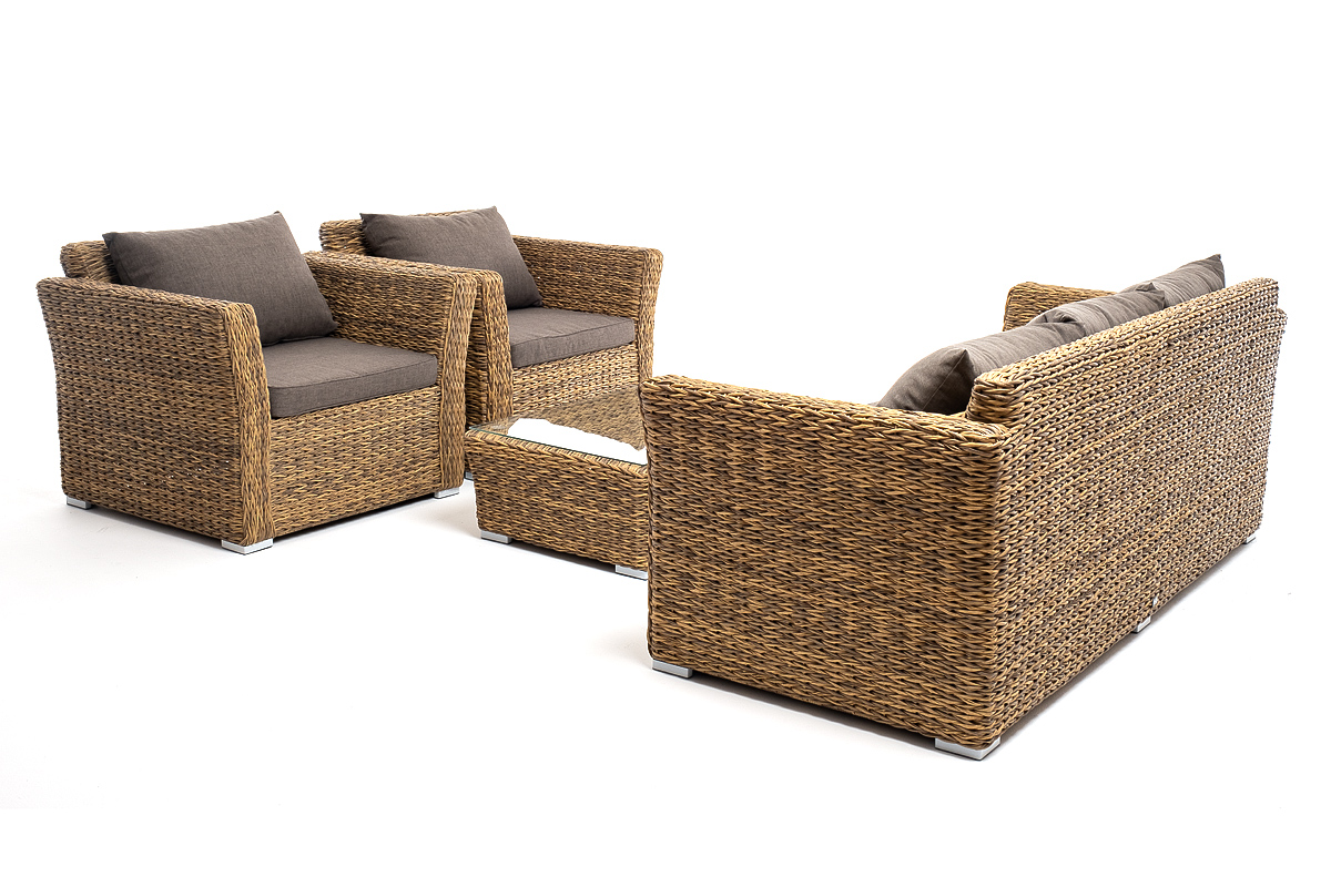 Капучино лаунж-зона из искусственного ротанга (гиацинт), цвет соломенный фото 4