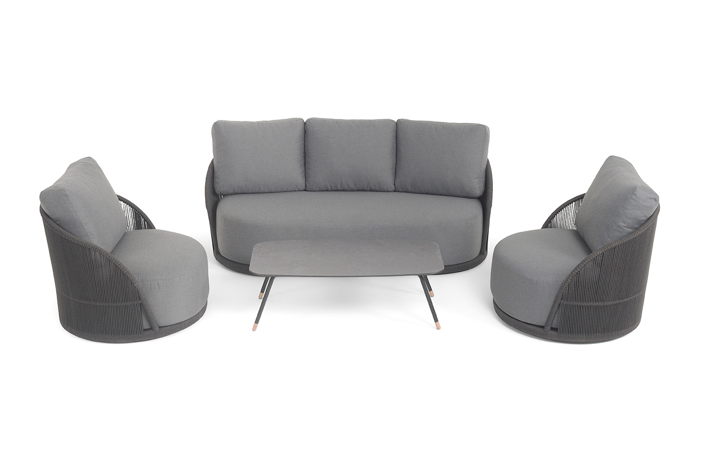 Монтелла лаунж-зона 5-местная плетеная из роупа (веревки), каркас алюминиевый темно-серый, роуп темно-серый фото 3