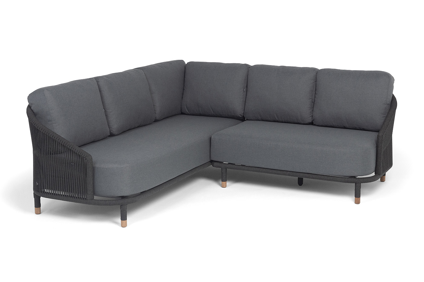 Верона диван модульный плетеный из роупа, каркас алюминий темно-серый (RAL7024) муар, роуп темно-серый круглый, ткань темно-серая 027 фото 1