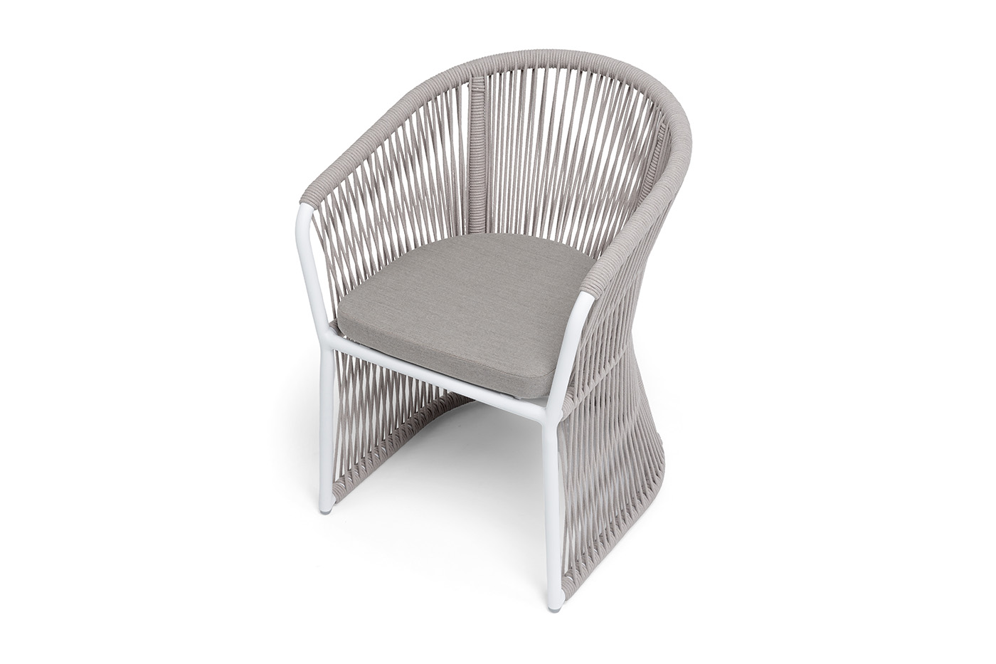 Романо стул плетеный из роупа, каркас алюминий белый муар, роуп бежевый круглый, ткань бежевая 15052 фото 4