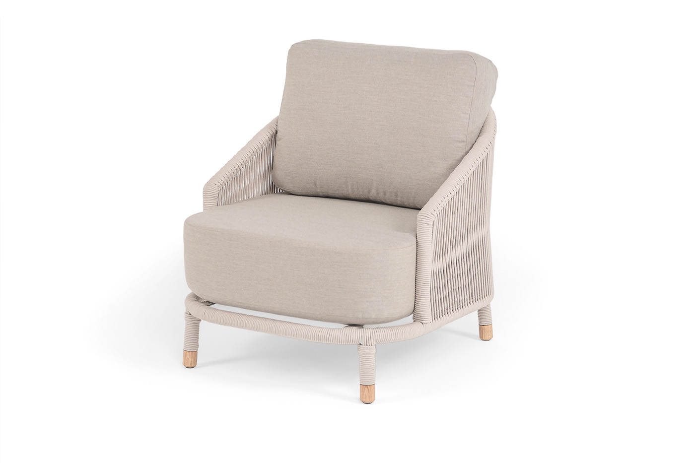 Верона кресло плетеное из роупа, каркас алюминий белый муар, роуп бежевый круглый, ткань бежевая 15052 фото 1