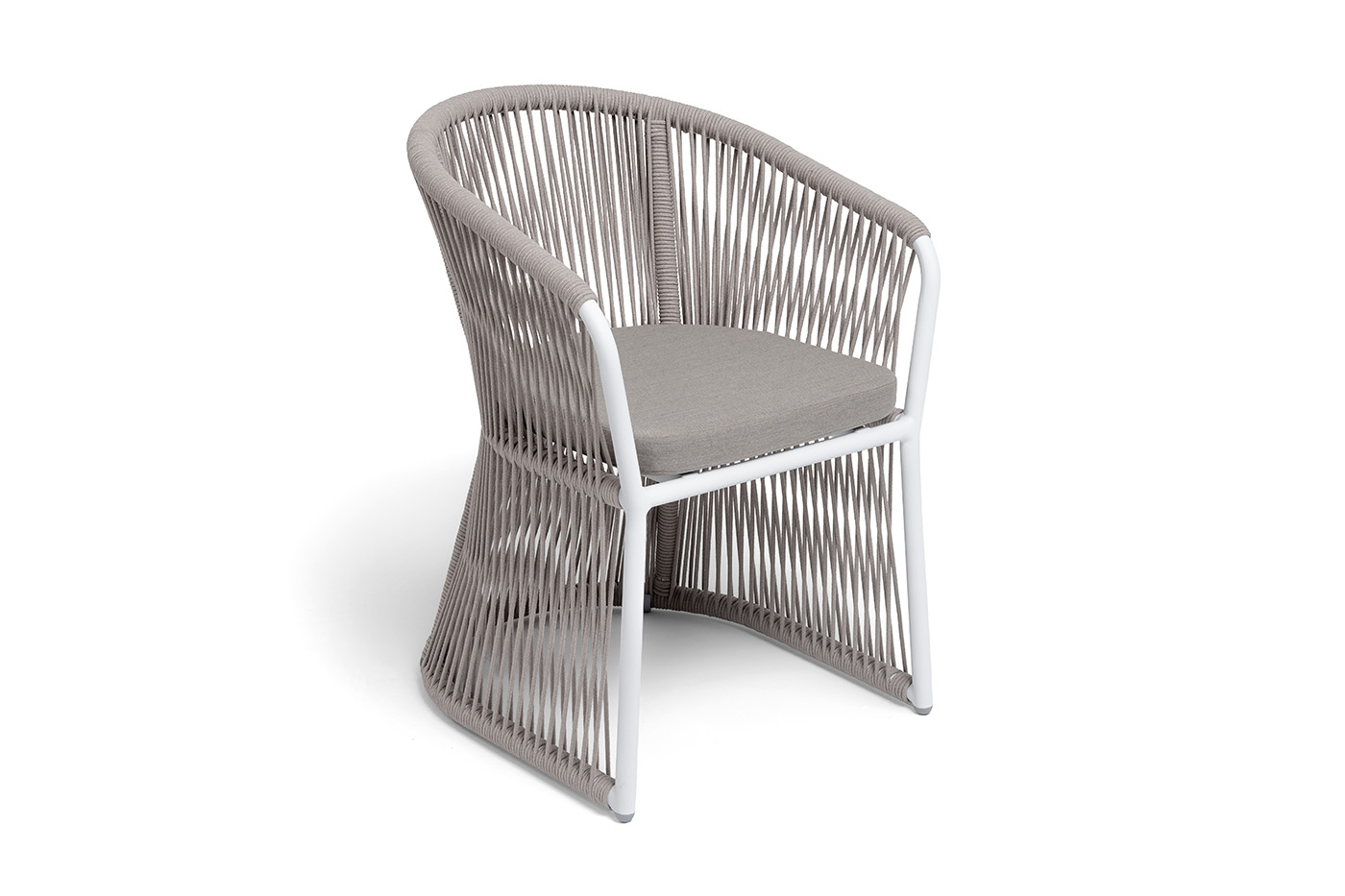 Романо стул плетеный из роупа, каркас алюминий белый муар, роуп бежевый круглый, ткань бежевая 15052 фото 2