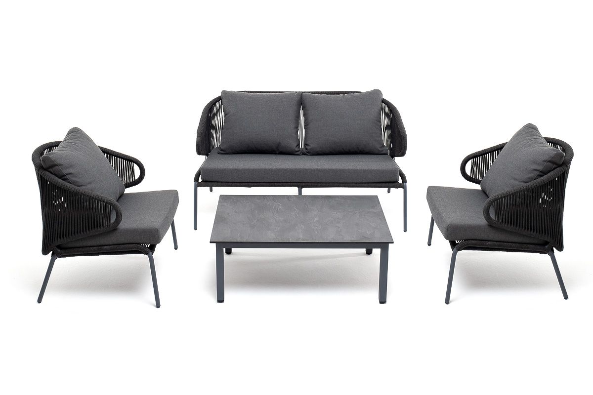 Лаунж-зона Милан 4SIS 4-местная плетеная из роупа (веревки), каркас алюминиевый серый, роуп темно-серый фото 1
