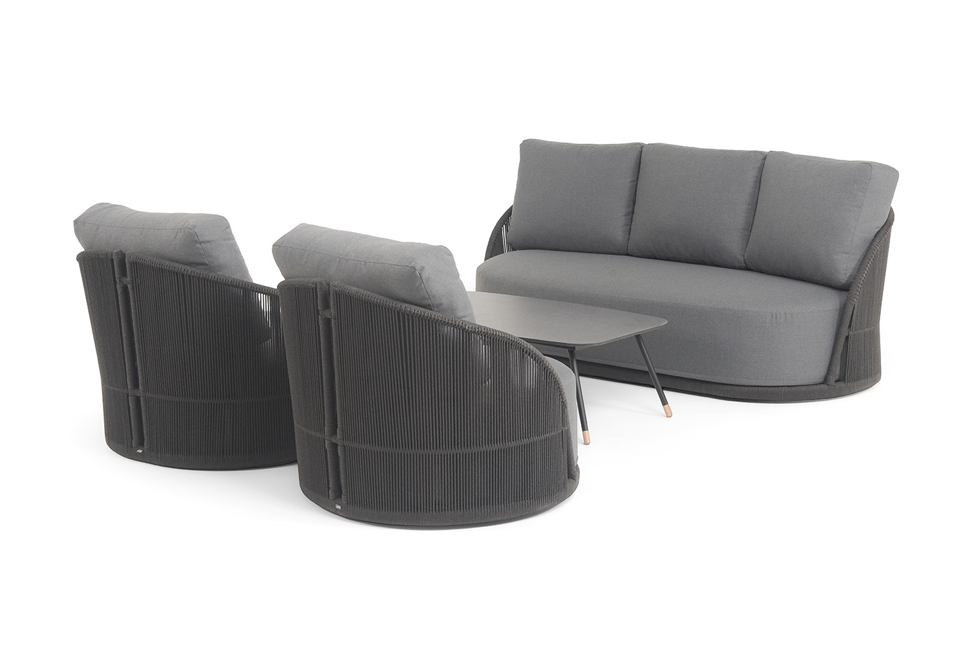 Монтелла лаунж-зона 5-местная плетеная из роупа (веревки), каркас алюминиевый темно-серый, роуп темно-серый фото 2