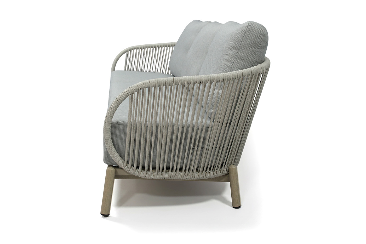 Прато диван трехместный из искусственного ротанга, цвет светло-серый, каркас под дерево (холодно-бежевый) фото 3