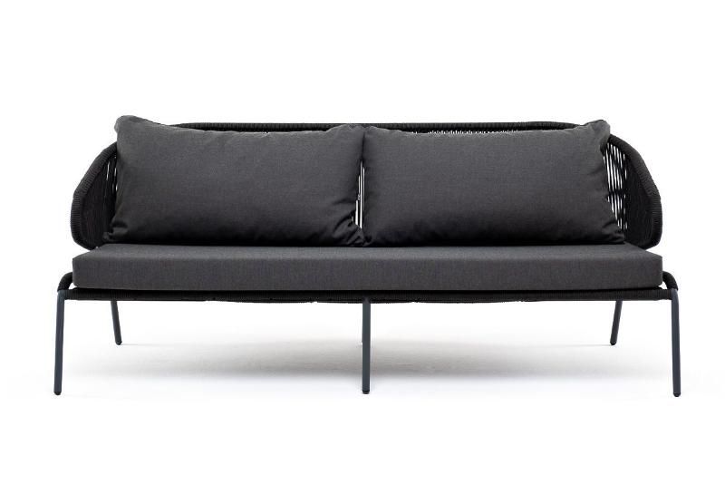 Диван трехместный Милан 4SIS из роупа (веревки), каркас алюминий темно-серый (RAL7024), роуп темно-серый круглый, ткань темно-серая фото 4