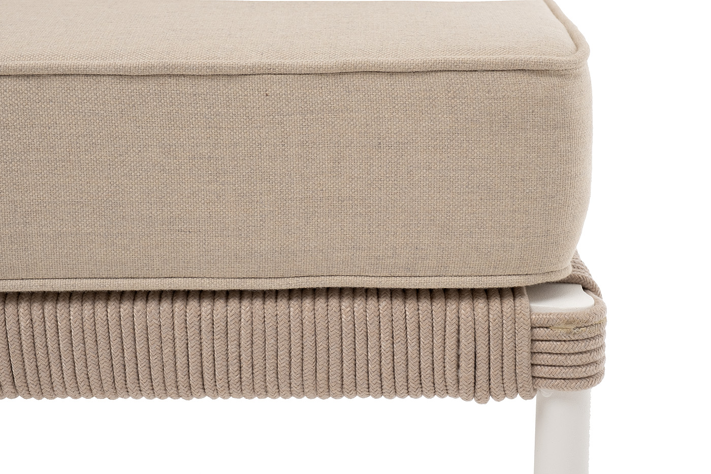 Канны правый модуль плетеный из роупа, каркас алюминий белый муар, роуп бежевый круглый, ткань бежевая 15052 фото 6