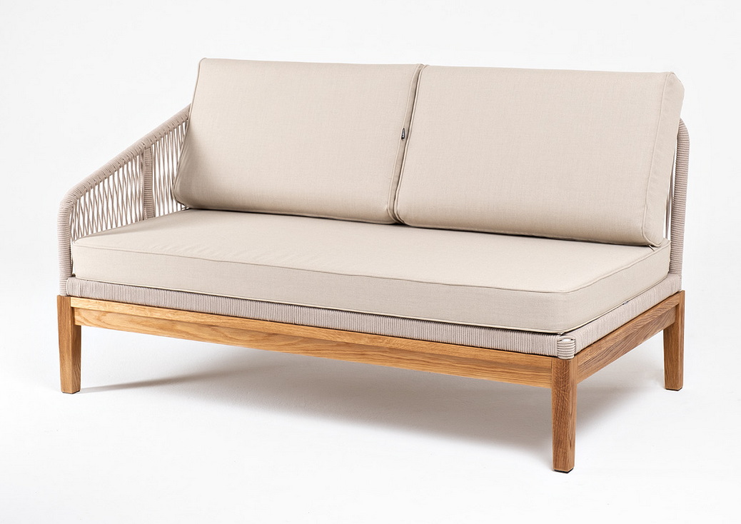 Канны правый модуль плетеный из роупа, основание дуб, роуп бежевый круглый, ткань бежевая 15052 фото 1