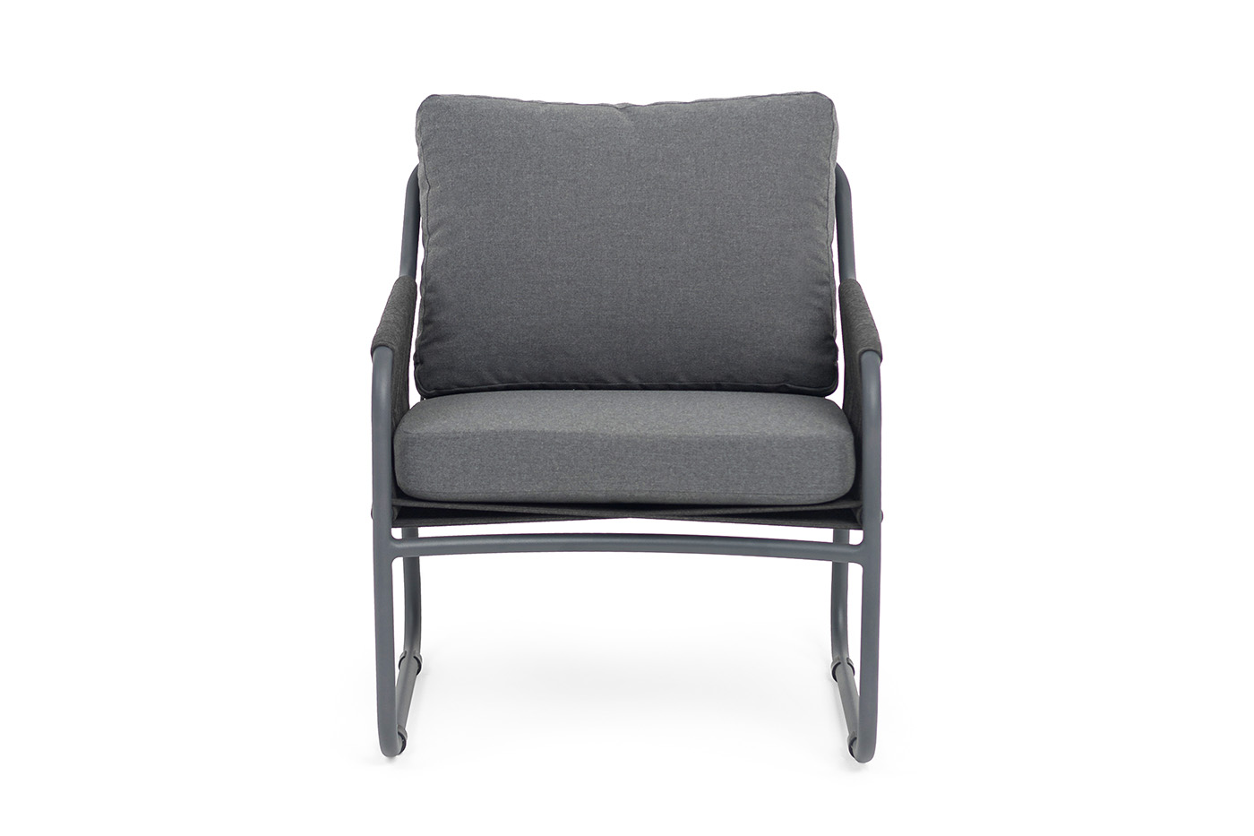 Ането кресло плетеное из роупа, каркас алюминий темно-серый (RAL7024) муар, роуп темно-серый круглый, ткань темно-серая 027 фото 2