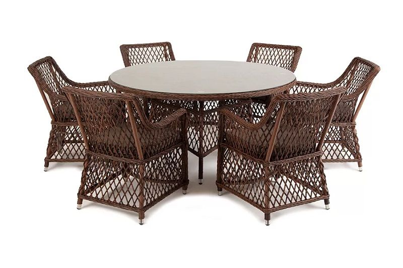 Обеденная группа Эспрессо-150 L 4SIS из искусственного ротанга, цвет коричневый фото 1