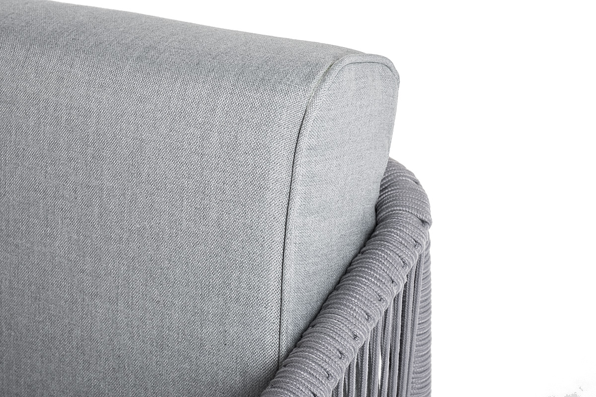 Канны левый модуль плетеный из роупа, каркас алюминий белый муар, роуп светло-серый круглый, ткань светло-серая фото 7