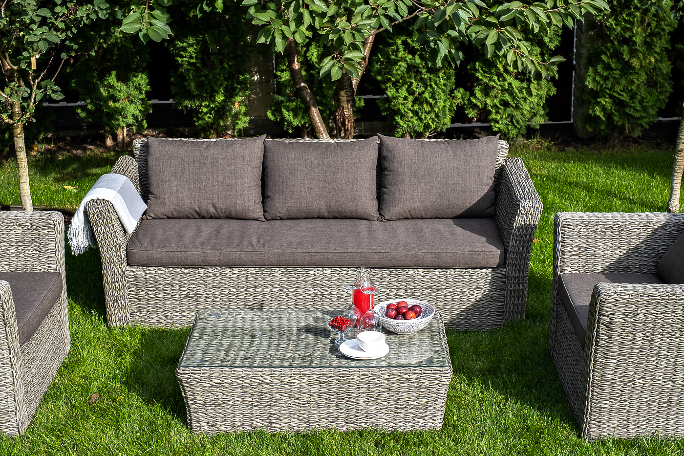 Капучино лаунж-зона из искусственного ротанга (гиацинт), цвет серый фото 7