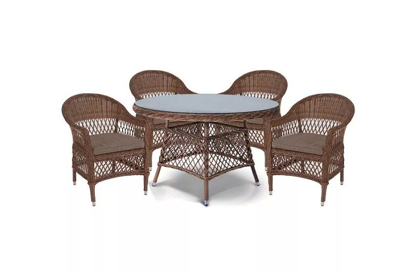 Обеденная группа Эспрессо-120 S 4SIS из искусственного ротанга, цвет коричневый фото 1